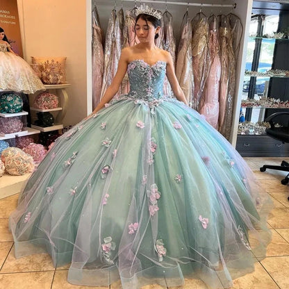 Robe de bal en cœur avec gros nœud et appliques en tulle perlé, robe de princesse pour fête d'anniversaire de 15 ans