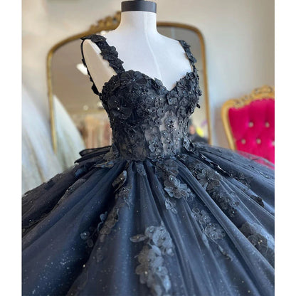 Marineblaue Quinceanera-Kleider mit Applikationen, Spitze, Perlen, herzförmiger Ausschnitt, Korsett, Ballkleid, Glitzer, Tüll, süßes 16. Geburtstagsparty-Kleid für Prinzessinnen