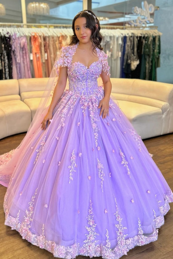 Strapless Sleeveless Flower Appliques Lilac Quinceanera Dress for Sweet 16 WQ1449