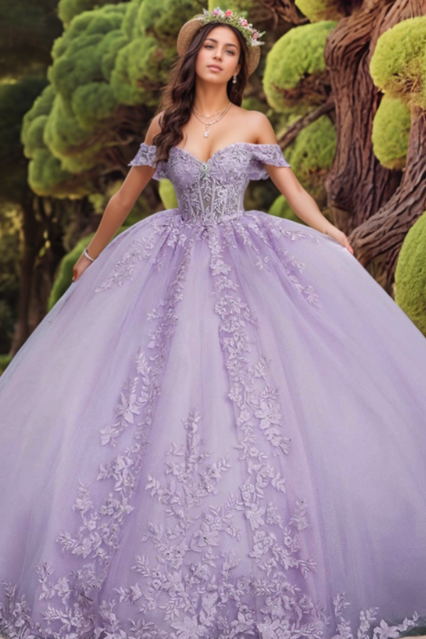 Sweetheart Sleeveless Beaded 3D Flower Appliques Bow Knot Purple Quinceanera Dress for Sweet 16 WQ1309