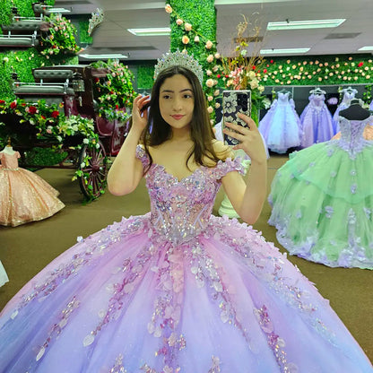 Robe de princesse Quinceanera scintillante à épaules dénudées, robe de bal en corset à décolleté en cœur, avec appliques, en tulle pailleté et perles, robe de soirée pour les 16 ans