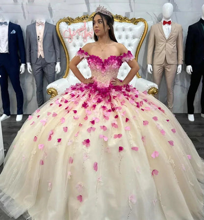 Robe de bal à épaules dénudées, robe de princesse à fleurs en cœur, avec appliques et perles, en tulle, robe de bal de fin d'année