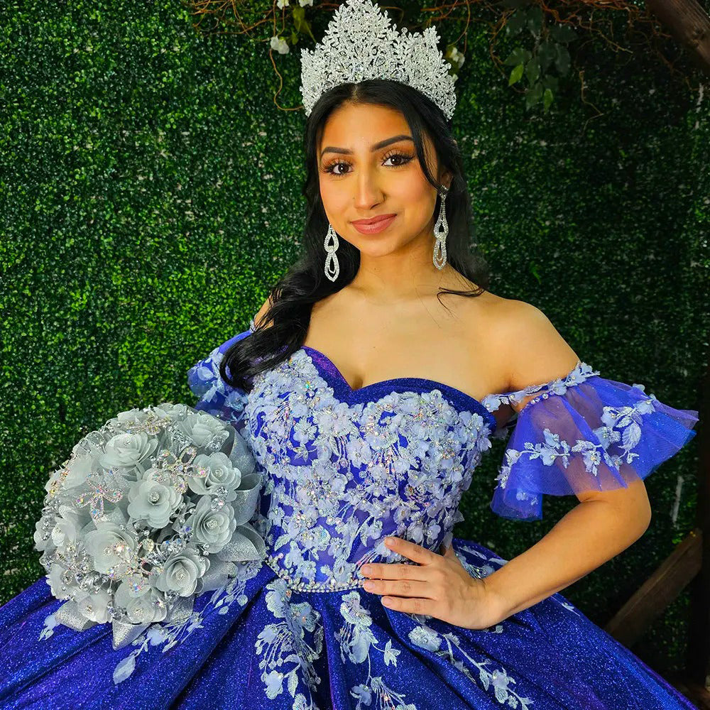 Royal Blue Sweetheart Quinceanera Dresses Sparkling Floral Appliques Lace Beaded Corset Princess Prom Party Ball Gown Sweet 15 16 Dress