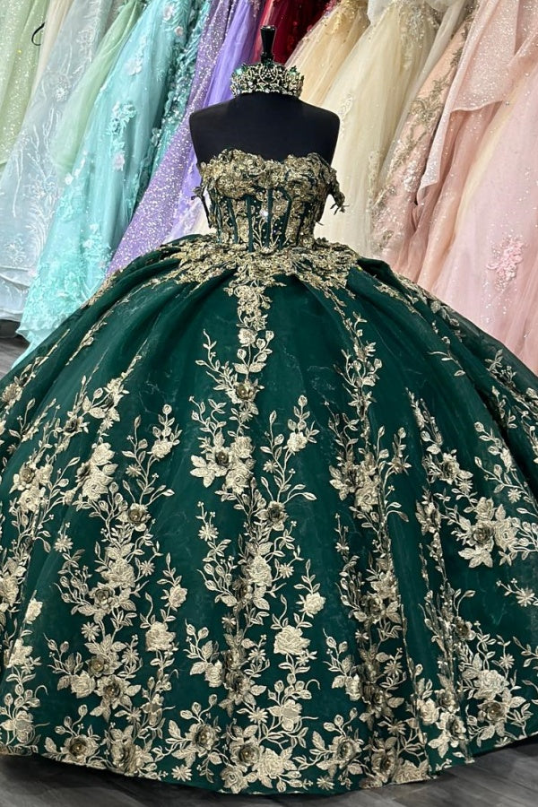 Langes Quinceanera-Kleid mit Herzausschnitt für Damen, trägerloses Korsett mit Blumenapplikationen, Perlenbesetztes Tüll-Ballkleid 