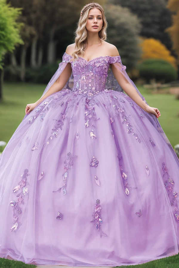 Off Shoulder Sleeveless Sequins Appliques Purple Quinceanera Dress for Sweet 16 WQ1303
