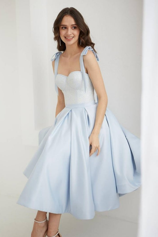 A-Line Sweetheart Neck Straps Sequins Satin Prom Dress WU1468