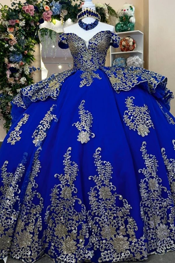 Langes Quinceanera-Kleid mit Herzausschnitt für Damen, trägerloses Korsett mit Blumenapplikationen, Perlenbesetztes Tüll-Ballkleid 