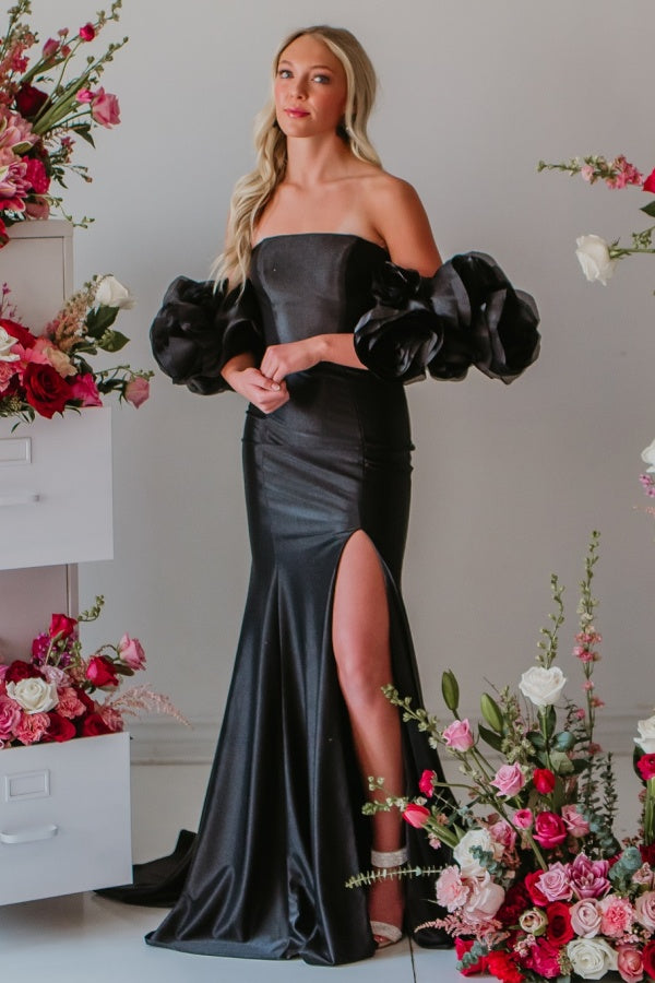 WU1130 - Wunderschönes schulterfreies ärmelloses Ball- und Partykleid mit Pailletten, hohem Seitenschlitz und Schleppe, Abendkleid, Cocktailkleid