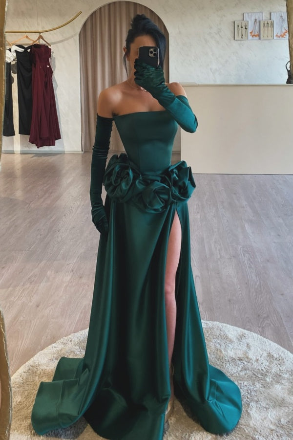 WU1130 - Wunderschönes schulterfreies ärmelloses Ball- und Partykleid mit Pailletten, hohem Seitenschlitz und Schleppe, Abendkleid, Cocktailkleid