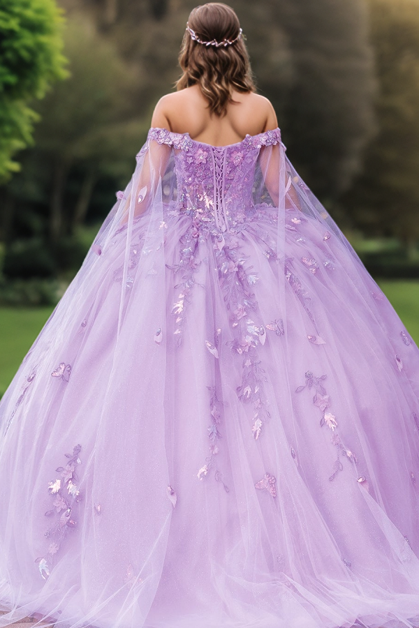 Robes longues de Quinceanera pour femmes, Corset sans bretelles avec appliques florales, robe de bal en Tulle perlé