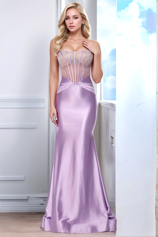 WU1130 - Wunderschönes schulterfreies ärmelloses Ball- und Partykleid mit Pailletten, hohem Seitenschlitz und Schleppe, Abendkleid, Cocktailkleid