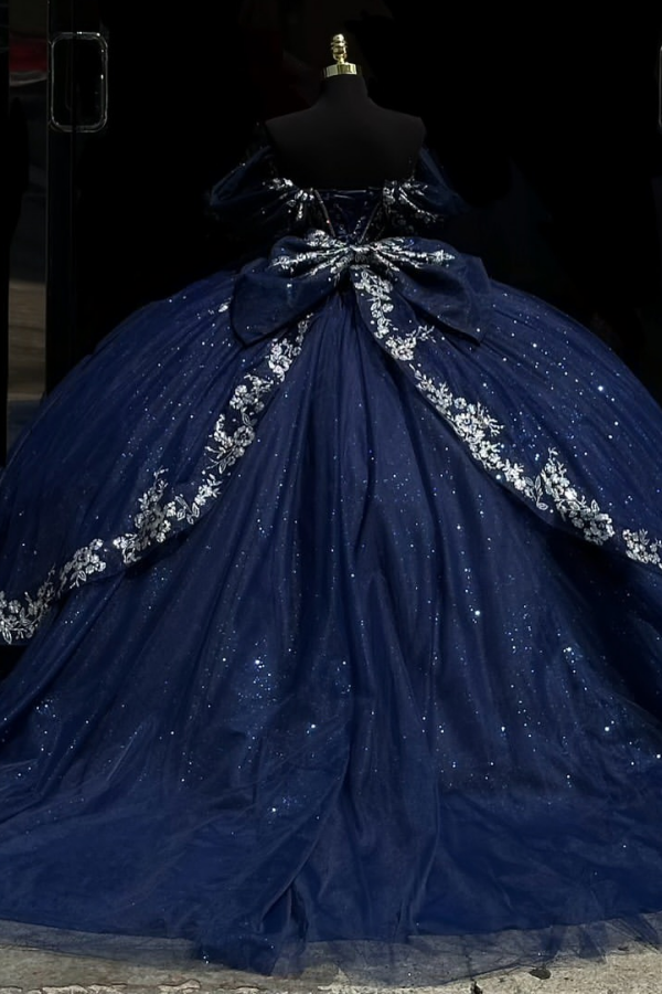 Off Shoulder Sleeveless Beaded Sliver Appliques Dark Navy Quinceanera Dress for Sweet 16 WQ1383 As Pic / 10 Off Shoulder Sleeveless Beaded Sliver Appliques Dark Navy Quinceanera Dress for Sweet 16 WQ1383 As Pic / 10