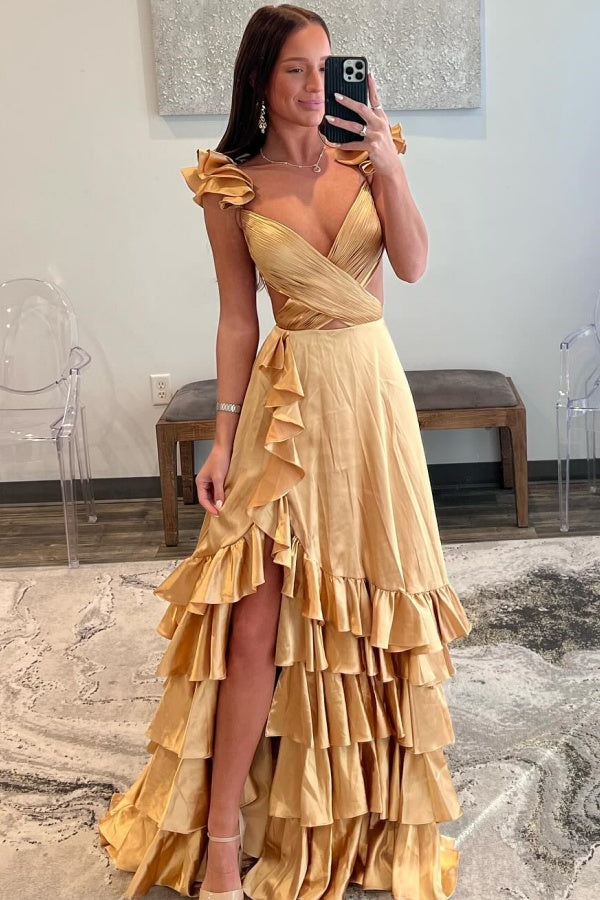 WU1130 - Wunderschönes schulterfreies ärmelloses Ball- und Partykleid mit Pailletten, hohem Seitenschlitz und Schleppe, Abendkleid, Cocktailkleid