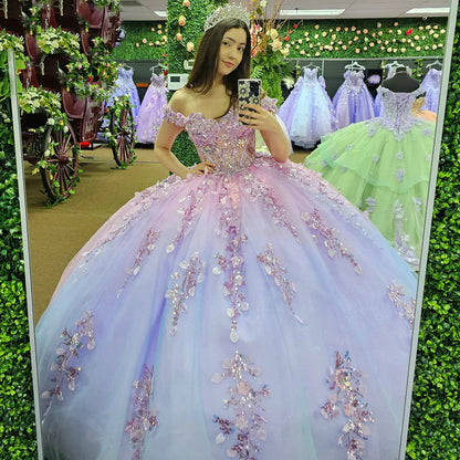 Robe de princesse Quinceanera scintillante à épaules dénudées, robe de bal en corset à décolleté en cœur, avec appliques, en tulle pailleté et perles, robe de soirée pour les 16 ans