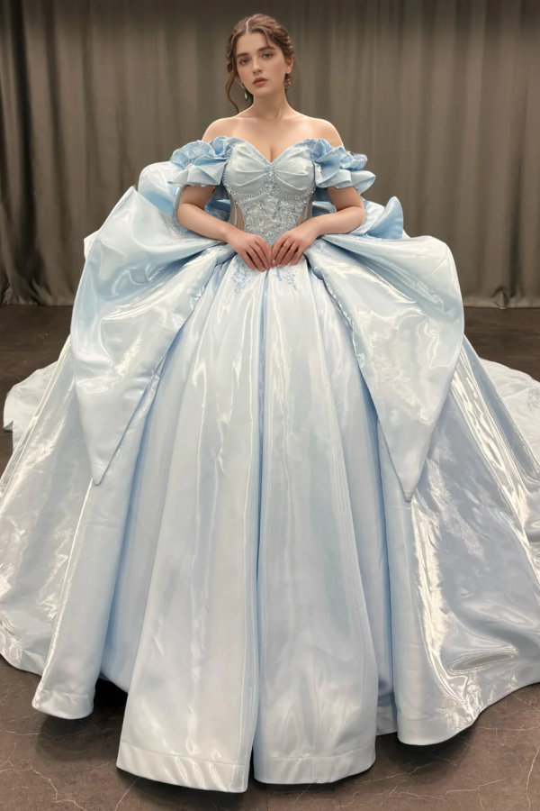 Langes Quinceanera-Kleid mit Herzausschnitt für Damen, trägerloses Korsett mit Blumenapplikationen, Perlenbesetztes Tüll-Ballkleid 