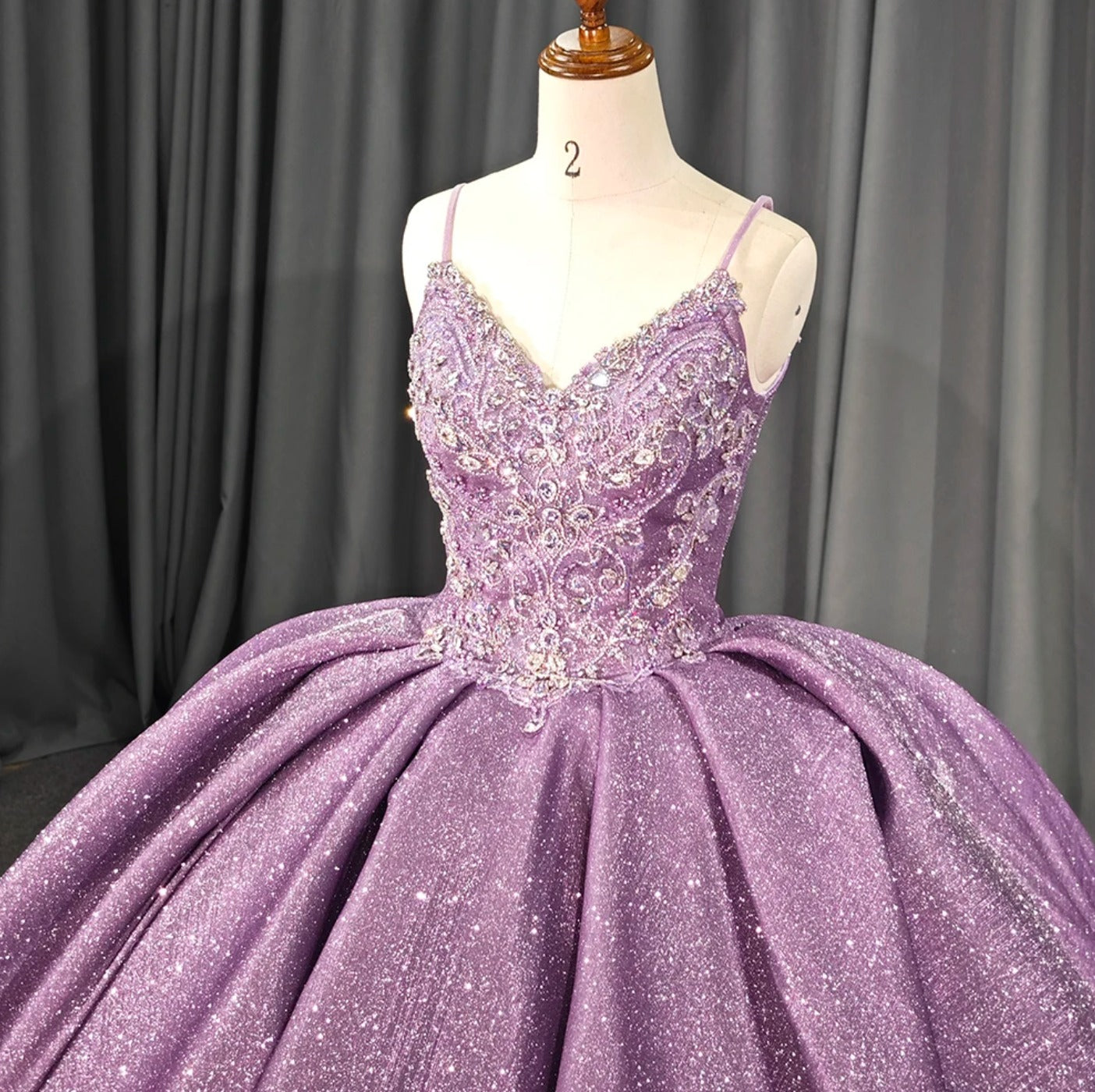 Sweet Purple Shiny Princess Quinceanera Dresses 3D Floral Ball Gown Spaghetti Straps Lace Tulle Corset vestido de quinceanera