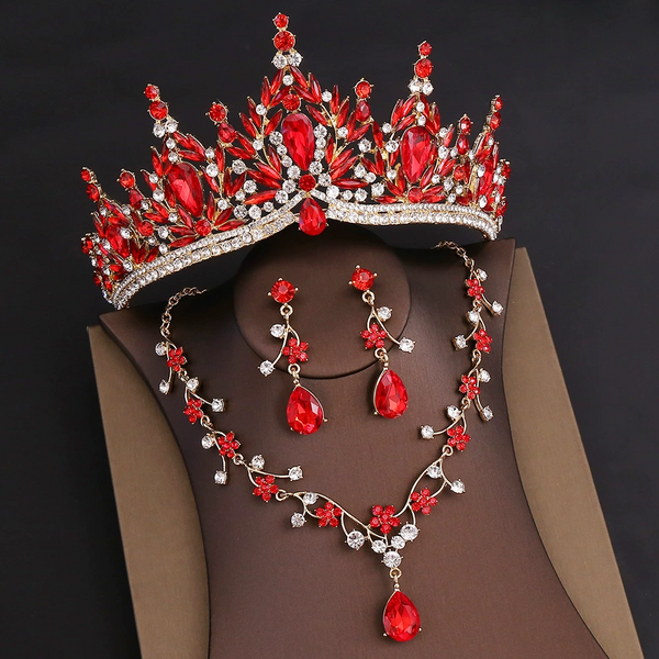 Rhinestone Headpiece Quinceanera Accessories Necklace, Earrings and Crown Three Piece Set WA1008