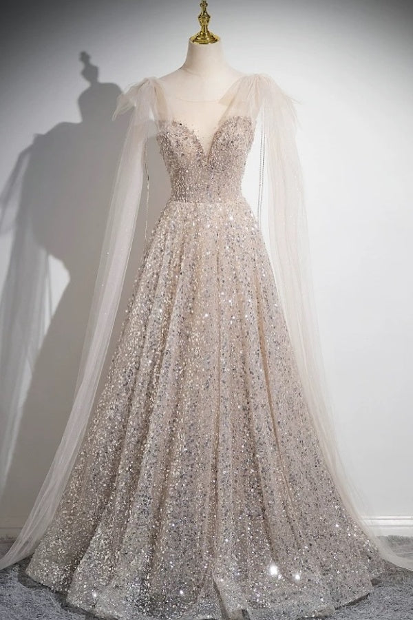 A-Line Sweetheart Neck Straps Sequins Prom Dress WU1474