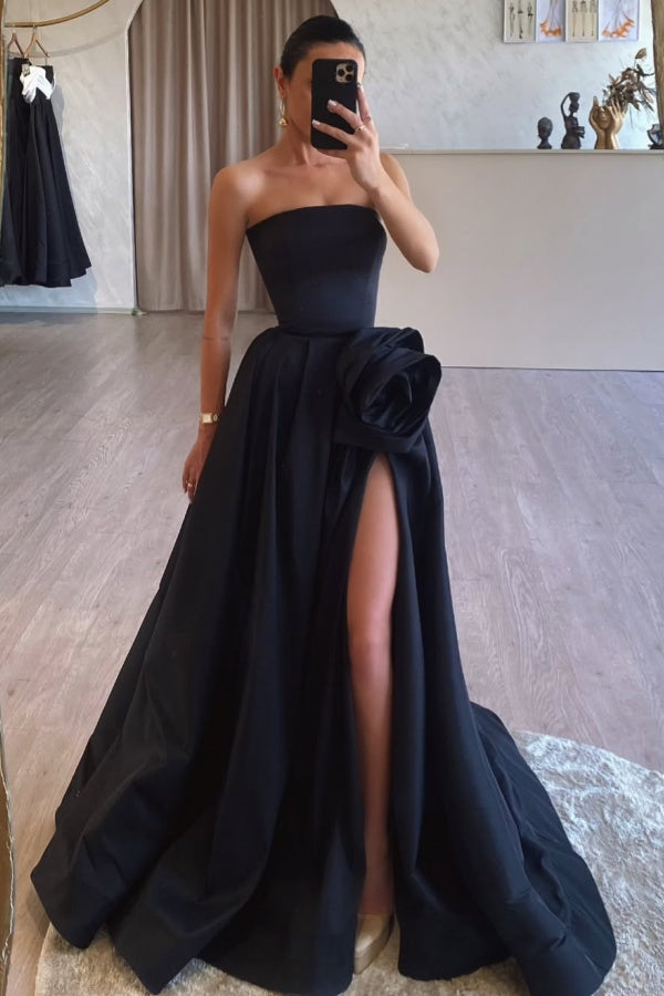 WU1130 - Wunderschönes schulterfreies ärmelloses Ball- und Partykleid mit Pailletten, hohem Seitenschlitz und Schleppe, Abendkleid, Cocktailkleid