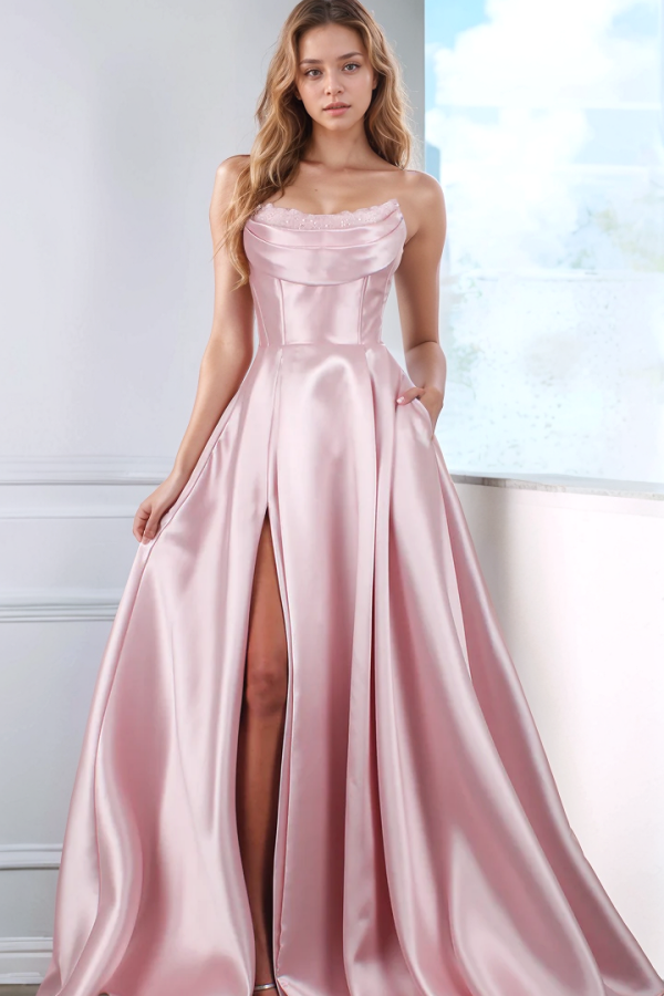 A-Line Boat Neck Sequins High Side Slit and Train Prom Dress WU1302