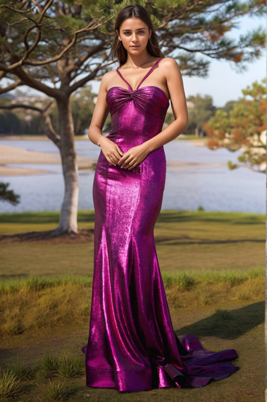 WU1239 - Modern & Chic Mermaid Sweetheart Halter Sleeveless Pleated Back Zipper Prom Party Dress Formal Evening Gown