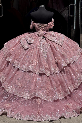 Sparkly Off The Shoulder Quinceanera Gown Beads Sequins Appliques Prom Dress OP643