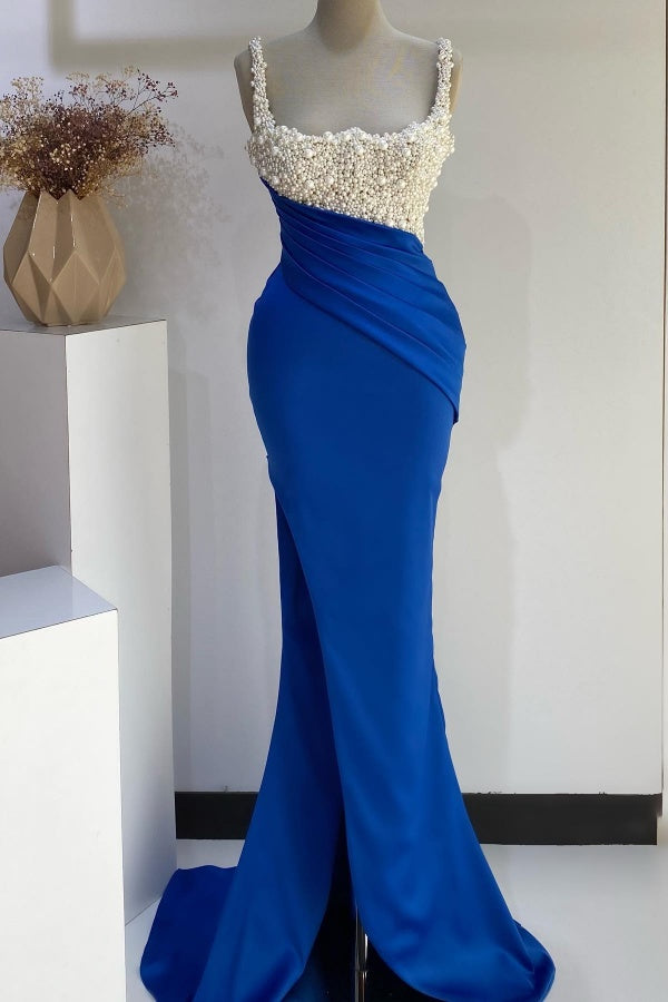 WU1130 - Wunderschönes schulterfreies ärmelloses Ball- und Partykleid mit Pailletten, hohem Seitenschlitz und Schleppe, Abendkleid, Cocktailkleid