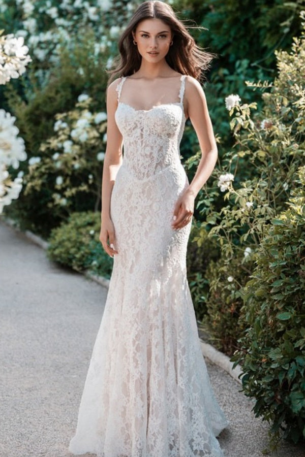 Mermaid Strapless Straps Lace Appliques Lace Up Closet Buttons Wedding Dress WW1054