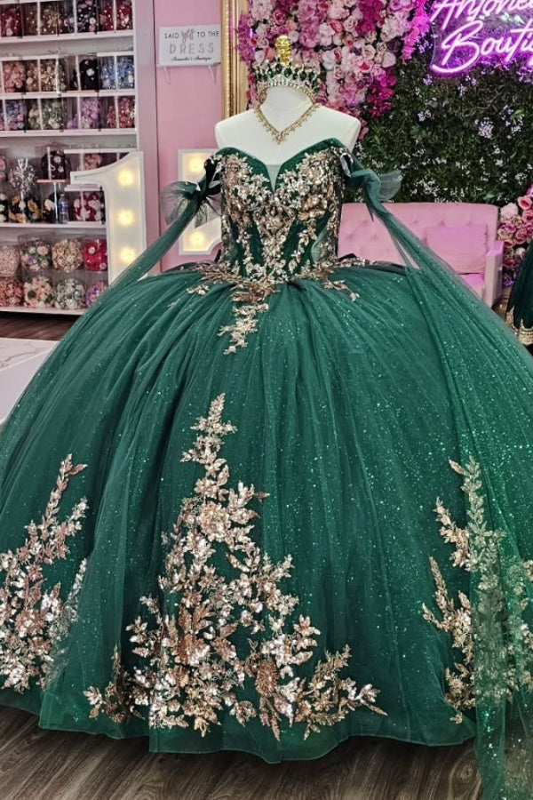 Langes Quinceanera-Kleid mit Herzausschnitt für Damen, trägerloses Korsett mit Blumenapplikationen, Perlenbesetztes Tüll-Ballkleid 