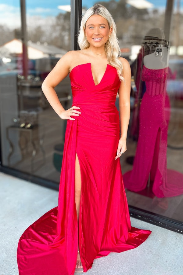 WU1130 - Wunderschönes schulterfreies ärmelloses Ball- und Partykleid mit Pailletten, hohem Seitenschlitz und Schleppe, Abendkleid, Cocktailkleid