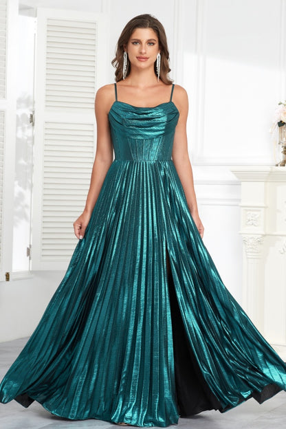 WU1096 - Chic & Modern A-Line Strapless Spaghetti Pleated Ruched Prom Party Dress Criss Cross Straps High Side Slit Formal Evening Dress Cocktail Gown Wedding Guest Dress