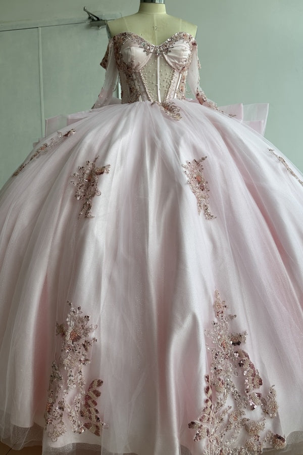 WQ1450 - Vestido de fiesta sin tirantes, sin mangas, con cuentas, volantes, lentejuelas, tul, capas, tul brillante, vestido de quinceañera, vestido de fiesta de cumpleaños, vestido formal de noche para dulces 16