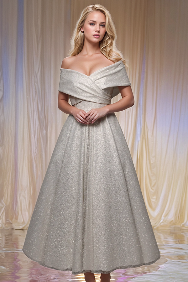 A-Line Lace Up Glitter Tulle Ankle Length Wedding Dress WW1038