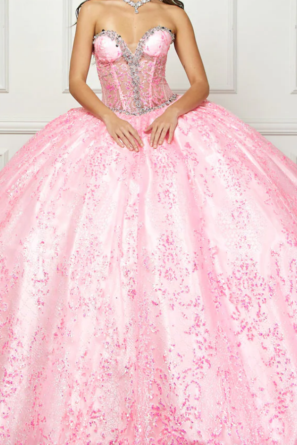 WQ1300 - Cute & Modern Ball Gown Sweetheart Neck Sleeveless Beaded Sequins Appliques Pink Tulle Quinceanera Dress Birthday Party Dress for Sweet 16