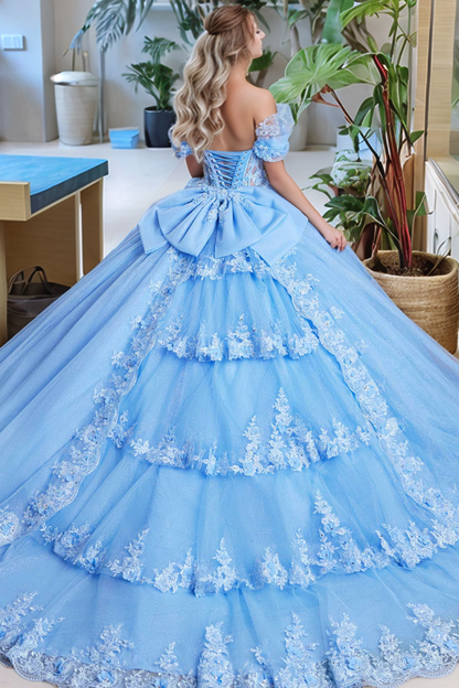 Robes longues de Quinceanera pour femmes, Corset sans bretelles avec appliques florales, robe de bal en Tulle perlé