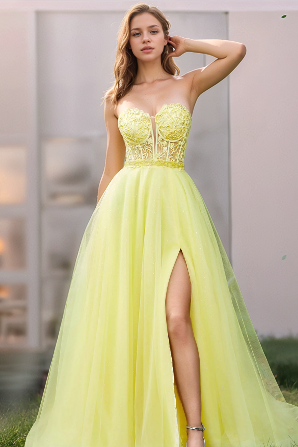 WU1130 - Wunderschönes schulterfreies ärmelloses Ball- und Partykleid mit Pailletten, hohem Seitenschlitz und Schleppe, Abendkleid, Cocktailkleid