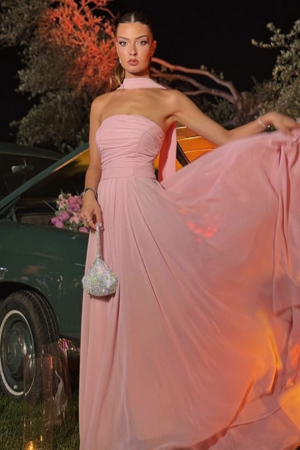 WU1114 - Elegantes und hinreißendes A-Linien-Kleid, trägerlos, ärmellos, Party-/Ballkleid, Chiffon, bodenlang, Abendkleid, formelle Kleidung, Hochzeitsgastkleid