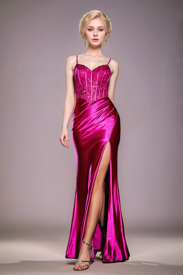 WU1123 - Sexy &amp; heißes, trägerloses, Spaghettiträger-Kleid, ärmellos, Pailletten-Applikationen, Ball- und Partykleid mit überkreuzten Trägern, hohem Seitenschlitz, formelles Abendkleid
