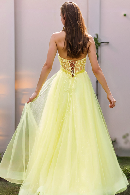 WU1130 - Wunderschönes schulterfreies ärmelloses Ball- und Partykleid mit Pailletten, hohem Seitenschlitz und Schleppe, Abendkleid, Cocktailkleid