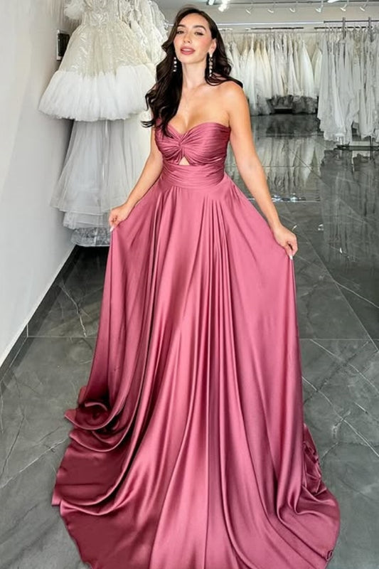 WU1103 - Elegant & Simple A-Line Strapless Sleeveless Prom Party Dress Pleated Floor Length Evening Formal Gown Wedding Guest Dress