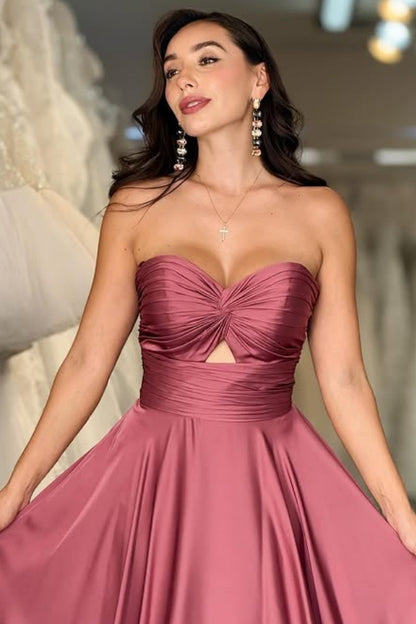 WU1103 - Elegantes und schlichtes A-Linien-Kleid, trägerlos, ärmellos, Ballkleid, Partykleid, plissiert, bodenlang, Abendkleid, formelle Kleidung für Hochzeitsgäste