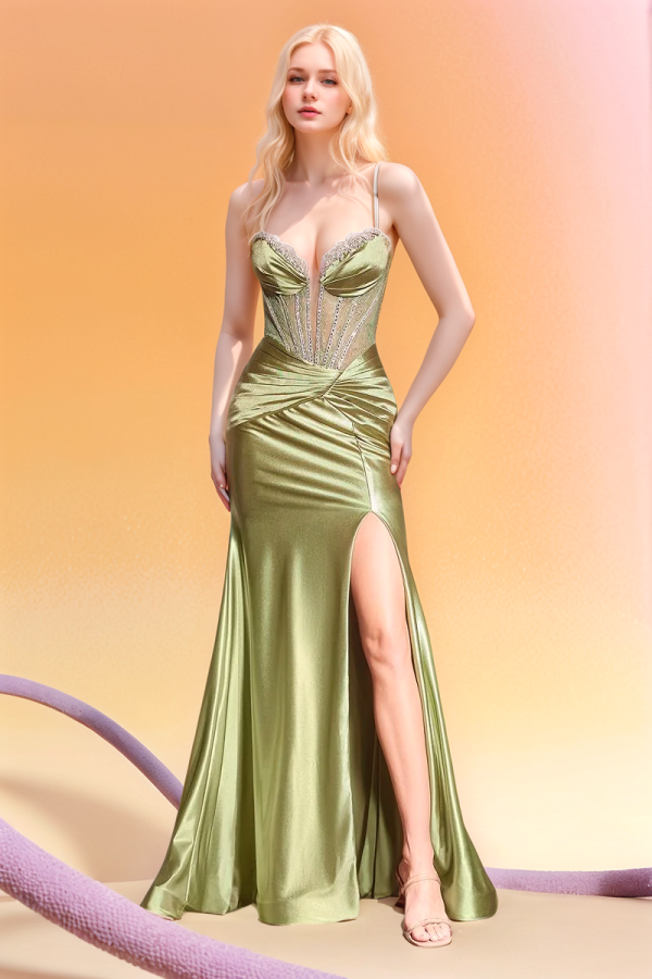 WU1130 - Wunderschönes schulterfreies ärmelloses Ball- und Partykleid mit Pailletten, hohem Seitenschlitz und Schleppe, Abendkleid, Cocktailkleid