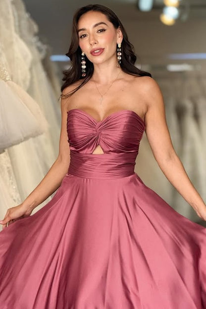 WU1103 - Elegantes und schlichtes A-Linien-Kleid, trägerlos, ärmellos, Ballkleid, Partykleid, plissiert, bodenlang, Abendkleid, formelle Kleidung für Hochzeitsgäste