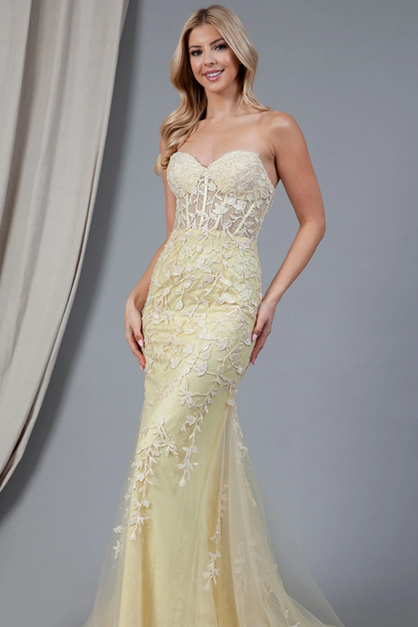 WU1102 - Gorgeous & Glamorous Mermaid Strapless Sleeveless Fully Appliques Prom Party Dress Criss Cross Straps Floor Length Evening Formal Gown Cocktail Dress