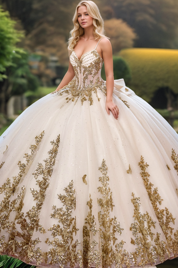 Sweetheart Spaghetti Straps Sleeveless Beaded Sequins Appliques White Quinceanera Dress for Sweet 16 WQ1297