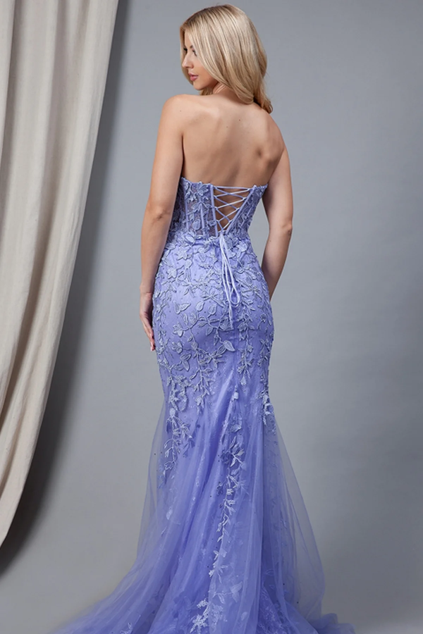 WU1102 - Gorgeous & Glamorous Mermaid Strapless Sleeveless Fully Appliques Prom Party Dress Criss Cross Straps Floor Length Evening Formal Gown Cocktail Dress