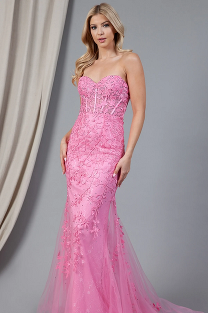 WU1102 - Gorgeous & Glamorous Mermaid Strapless Sleeveless Fully Appliques Prom Party Dress Criss Cross Straps Floor Length Evening Formal Gown Cocktail Dress