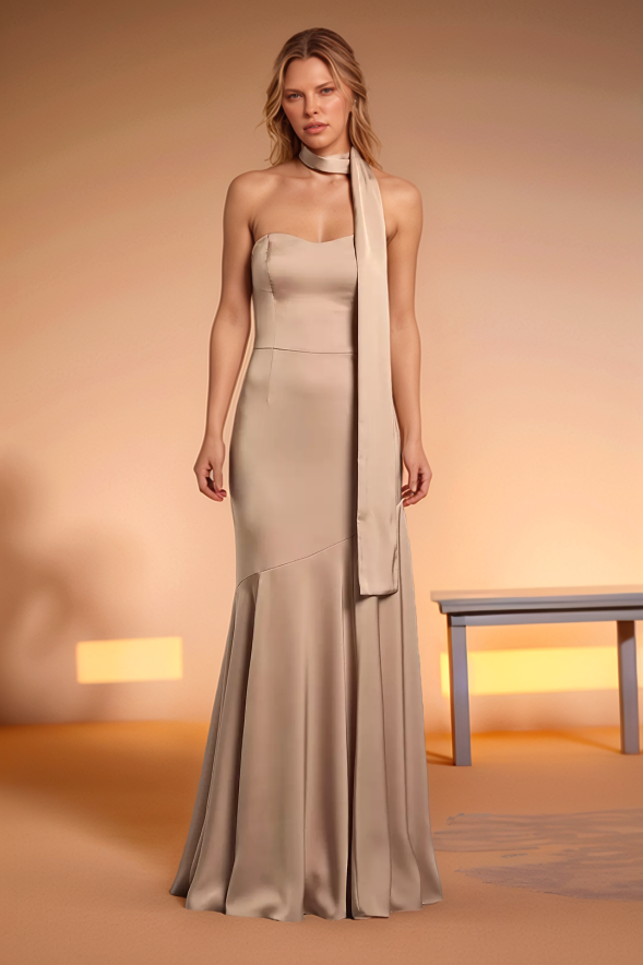 Mermaid Strapless Sleeveless Floor Length Bridesmaid Dress WB1018