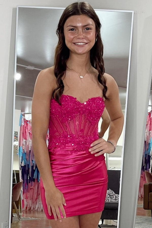 Sheath Strapless Sequins Beaded Appliques Homecoming Dress WH1109