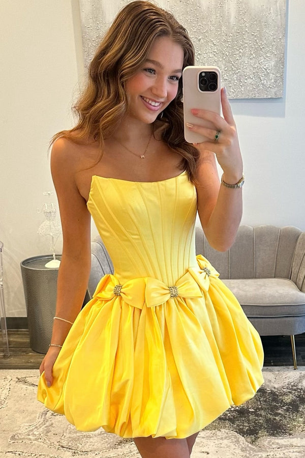 A-Line Boat Neck Beaded Bow Knot Homecoming Dress WH1121